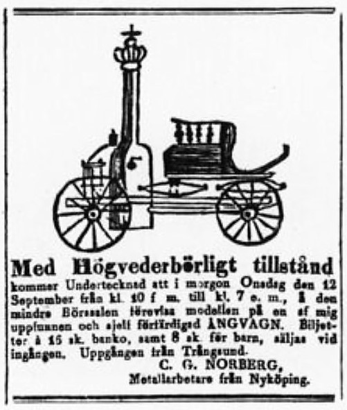 Annons Ångvagn 1838