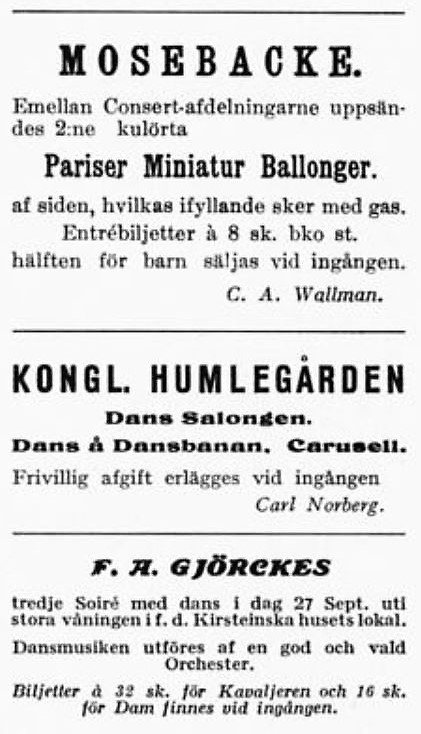 Annonser nöjen i Stockholm 1850