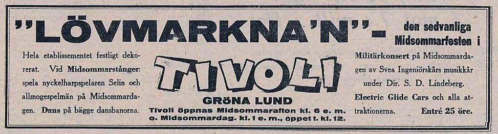 Lövmarknad annons 1927