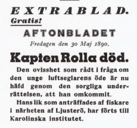 Aftonbladets extrablad om Kapten Rollas död